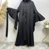 Abbigliamento etnico Abaya in mussola per donna Ramadan Abito lungo allentato islamico Moda Abito cardigan musulmano a maniche lunghe in raso