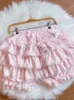 Kjolar rosa japanska kawaii lolita kjol kvinnor bow ull varm söt mini tårta kvinnlig korea prinsessa söta fest shorts 2024