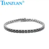 925 Sterling Silver Hip Hop Iced Out Black Round Brillant Moissanite Tennis Chain Bracelet Synthetic Diamond Jewelry