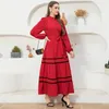 Ethnic Clothing Sweet High Collar Color Contrast Solid Buttons Ribbon Shirt Sleeve Long Dresses