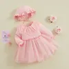 Girl Dresses Toddler Girls Dress Lace Doll Collar Bobbles Layered Tulle Hem Long Sleeve Baby Spring Casual Princess With Hat