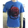 Men's T Shirts European American High Street T-shirt Fashion Red Rose Scorpion Print Top Round Neck Elastic Slim Fit Shirt Spring/Summer