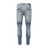 AmirsMen's Jeans Nova Moda Azul Escuro Falso Remendo Perfurado Jeans Masculino