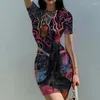 Festklänningar Summer Lady Sexig klänning 3D Färgglad tryckning Grafisk mini -Dressing Street Ladies Clothing Fashion Outdoor Short Sleeve