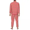 Vêtements de nuit pour hommes Rétro Plaid Pyjama Ensembles Automne Rouge et Blanc Vichy Romantique Maison Homme Deux Pièces Lâche Surdimensionné Costume Graphique