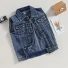 Giacche 3-7 anni Gilet per bambini Giacca Bambini Ragazze Ragazzi Senza maniche Colletto rovesciato Chiusura con bottoni Abbigliamento casual in denim