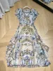 Floral dress, Australian designer dress, V-neck printed high waisted long drawstring waist collection short sleeved mulberry silk silk dress