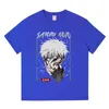 Camiseta masculina anime jujutsu kaisen manga curta gojo satoru camisetas roupas de algodão casual streetwear de grandes dimensões