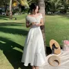 Casual Dresses French Satin Off-Shoulder Birthday Formal Dress Long kan bäras vid vanliga Times Tube Top Bow Fairy