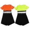 Summer Yoga Outfit Sexy Sport Crop Tops High Waist Shorts Quick Dry Short Sleeve Yoga Tees Outdoor Jogging Set