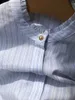 Damesblouses 2024 Lente Koreaanse stijl Hoge kwaliteit katoen Blauw gestreept shirt Tops C030