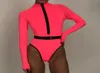 Bikini a maniche lunghe 2020 Body con cerniera rosa neon Costume intero da bagno donna dolcevita costume da bagno femminile monokini taglio alto Biquini2259752