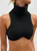 Débardeurs pour femmes Summer Crop Top pour femmes 2024 coton côtelé gilet col roulé débardeur noir mince sans manches sexy hauts tricotés
