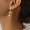 Dangle Küpeler Allme Trendy 18K Gold Pvd Kaplama Paslanmaz Çelik Metalik Çekiç Tonu Yıldız Kadınlar İçin Uzun Bırak