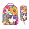Väskor Färgglada Rainbow Unicorn Book Ryggsäck Girls Schoolbag Cat med Crown School Väskor Kids Ryggsäckar för ungdomar Bästa gåva