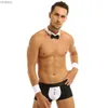 Sexig set sexig set mens servant sex cosplay kommer het erotisk piga servitör tuxedo underkläder set sexiga boxare trosor underkläder+fluga krage armband c240410