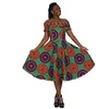 Roupas étnicas BintaRealWax Vestidos Africanos para Mulheres Corda de Algodão Tecelagem Colarinho Impressão Cera Joelho-Comprimento Senhora Vestido WY335