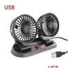 Other Care Cleaning Tools New Car Fan Cooling Dual Head Usb Low Noise 2 Speeds 360 Degree Adjustable Air Circation Fans For Dashboard Dhj3T