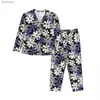 Damskie sleep salon piżamę biały niebieskie stokrotki senne sleep Funky kwiatowy nadruk 2-częściowy