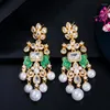 Stud Earrings 2024 Fashion Trend Leaf Pearl Tassel Pierced Temperament Zircon Female Wild Romantic Jewelry Gift