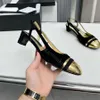 Luxury slingback heels dress shoes channellies Women sandals Paris Brand designer pumps chunky heels 3.5cm 7.5cm genuine leather loafers party wedding shoes