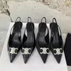 Sandali con cinturino alla caviglia Décolleté Tacco Suola in pelle Punta a punta Tacchi a spillo Gattino Donne di alta qualità Designer di lusso Scarpe da ufficio per feste Calzature di fabbrica