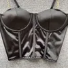 Tanques de mujer Mujeres Correas de cadena de satén negro Camis Corsé de pecho tridimensional Moda coreana Sin mangas Camiseta sin mangas Color sólido Chaleco femenino