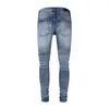Mäns jeans fashionabla nya tvättade gamla broderade kapitel täta jeans med mikro elastisk smal passform