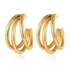 Dangle Earrings Stainless Steel Hollow Multi-layer Round Wire C-type Gold Plated 18K Geometric Ear Studs