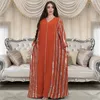 Ethnic Clothing Morocco Abaya Women Dress Stripes Sequins Chiffon Maxi Summer 2024 V-neck Long Sleeve Loose Oman Turkey Dubai Muslim Robe