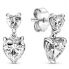 Кольца кластера, стерлинговое серебро 925 пробы, двойное сердце, сверкающее подвесное ожерелье, серьги для женщин, модный DIY подарочный комплект ювелирных изделий