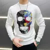 Suéter masculino novo designer cor caveira strass suéter masculino personalidade marca de moda pulôver grosso t240122