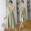 Moderskapsklänningar Moderskap Summer Lactation Dress Loose Puff Sleeve Single-Breasted Postpartum Woman Nursing Dress Pregnancy Amning Dress 24412