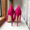 Dress Shoes Glitter Diamante Women Rose Pink Flock Pointy Toe High Heel Wedding Bridal Elegant Stiletto Pumps