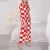 Damesslaaplounge Kroatisch dambordpyjama Dames Rood Wit Vierkant Warme slaap Nachtkleding Lente 2-delig Casual oversize pyjamaset met printL240122