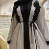 Roupas étnicas Cinza Abayas Mulheres Dubai Kaftan Vestido Muçulmano Islâmico Aberto Abaya Turco Jalabiya Eid Ramadan Kimono Cardigan Robe Modesto