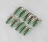 24pcs nieuwste snoep lange ballet handgemaakte kristal diamant Matte nepnagels sexy groen5058365