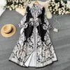 Women's Bohemian Long Sleeved Printed Independent Folk Semi Open Collar Water's Waterproof Oilcloth Party Evening Dress Luxurious Vestidos New 240122