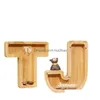 Party Favor Letter-Shaped Piggy Bank Wood Transparent Window Money Box Coin Storage Boxes Christmas Gift For Kid Drop Delivery Home Dhtaq