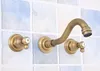 Bathroom Sink Faucets Antique Brass Double Handles Levers Widespread 3 Holes Wall Mounted Tub Basin Faucet Mixer Tap Msf528