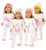 Pijama de boneca de 18 polegadas, pijama de peça única com chapéu, unicórnio, cavalo, avestruz, flamingo para boneca americana de 18 polegadas, 2734959