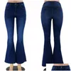 Jeans pour femmes Flare Femmes Denim Pantalons Bleu Died Skinny Bell Bottom Maman Dames Stretch Low Rise Pantalon 2023 Drop Livraison Vêtements Clot Dhtzy