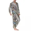 Homens sleepwear verde líquido impressão outono abstrato álcool tinta casual solto oversize pijama conjunto masculino manga longa casa design nightwear