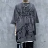 Мужские футболки Корейский тренд Темная футболка Хип-хоп Граффити Аниме с принтом Летняя рубашка большого размера с короткими рукавами большого размера для мужчин, женщин, унисекс