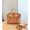 Platinum Classic Bag Högkvalitativ designer Leather Women's Togo Leather Upgraded Version Golden Brown Cowhide Leather 1KT2