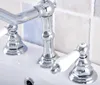 Badrumsvaskar kranar polerade krom silver mixer kran två handtag 3 hål bassäng kallt vatten tappar nnf540