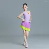 Stage Wear Enfants Ballroom Dance Competition Vêtements Filles Violet Top Jupes à franges Samba Rumba Latin Chacha Costumes XS5695