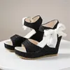 Sandalen 2024 Damesmode Kant Vrije tijd Wiggen Hakken Pumps Zomer Dames Party Platform Hoge Hakken Schoenen Zwart Beige Plus 35-42