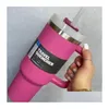 Tassen 40 Unzen rosa Becher Tasse mit Griff Insated Edelstahl Tumbler Deckel St. Auto Reise Kaffee Termos Tassen versandfertig Wassertropfen Dhgrn