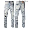 Jeans di marca viola Pantaloni da uomo in denim blu con foro rotto High Street Pantaloni lavati slim fit effetto consumato Commercio all'ingrosso 2 pezzi Sconto del 10% TPZD TPZD